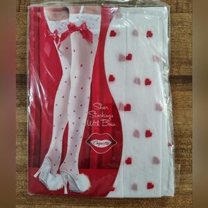 COQUETTE Flirt With Style Sheer White Stockings W/Red Heart Pattern & Bow